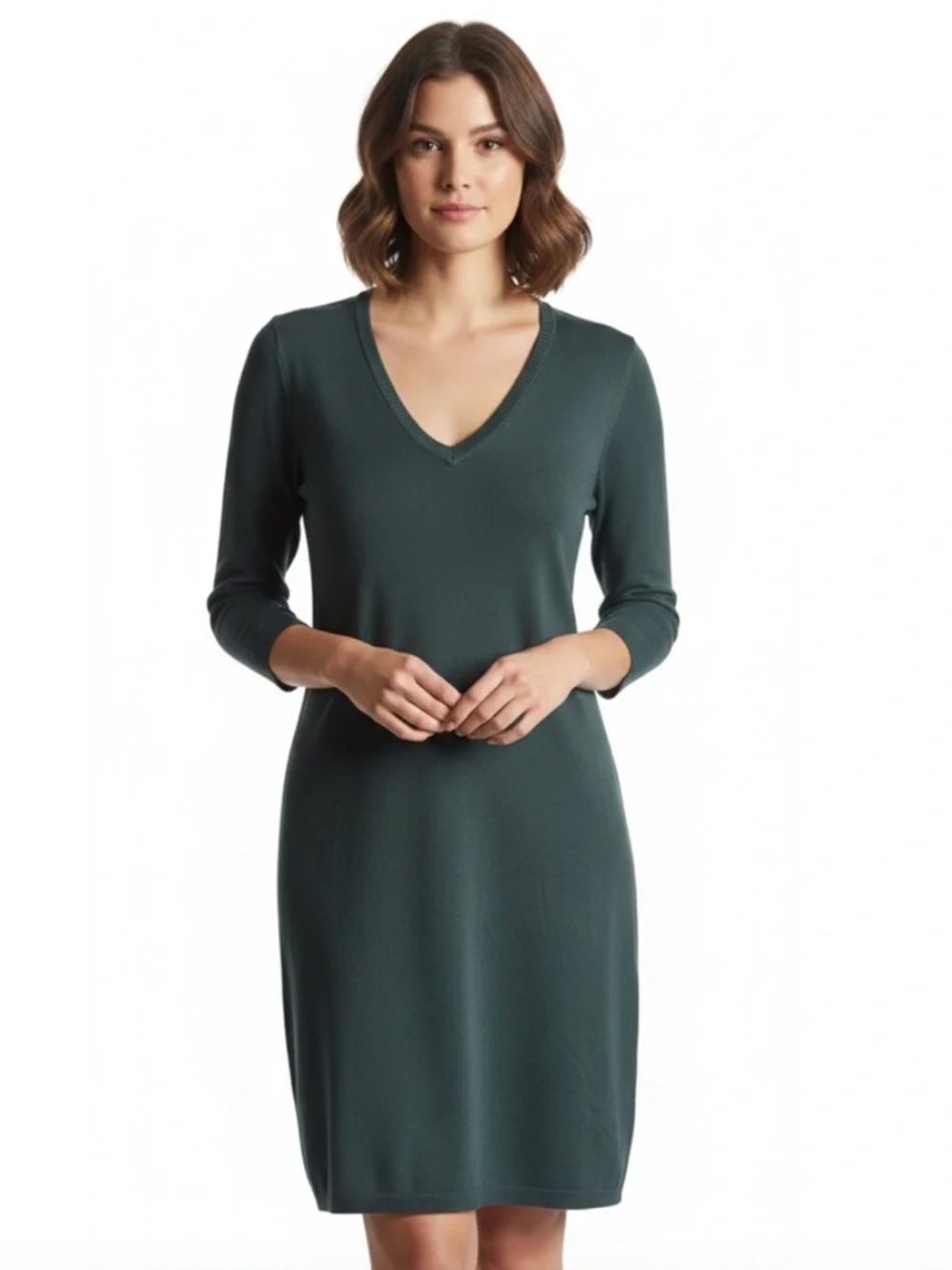 Calvin Klein V-Neck Green Knit Sweater Dress Size Large